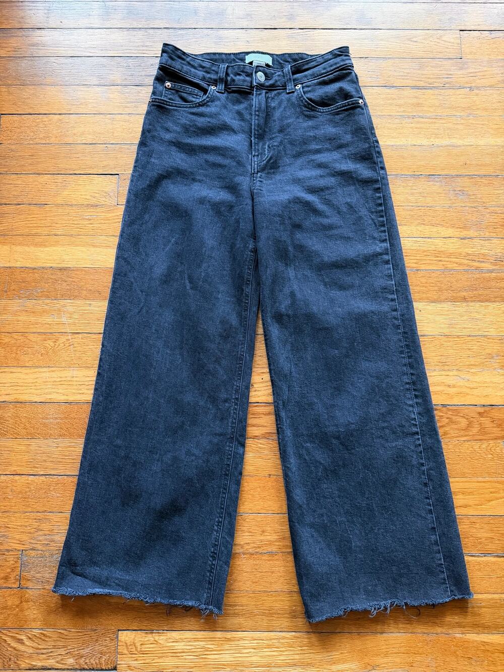 H&M Black Wide Leg Fringe Jeans Women sz 4